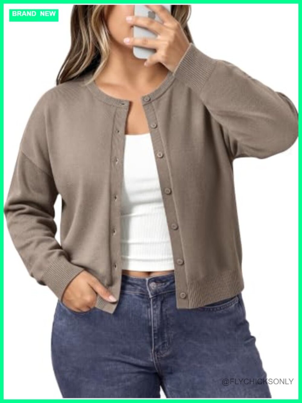 Plus Size Cropped Cardigan Women Lightweight Knit Button Front